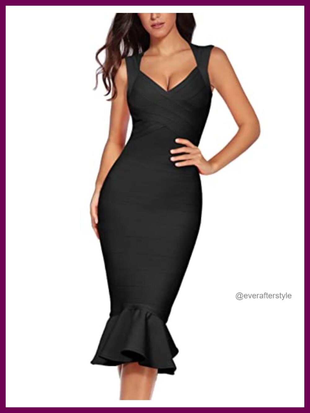 Sleeveless Fishtail Bandage Midi Dress V-Neck Bodycon Party Evening